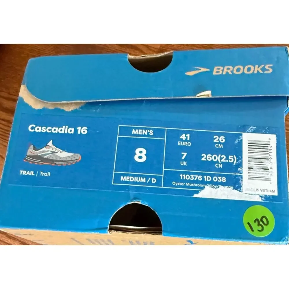 NEW Brooks Men's Cascadia 16 Trail Running Shoe-Oyster Mushroom/Alloy/Orange-Sz8